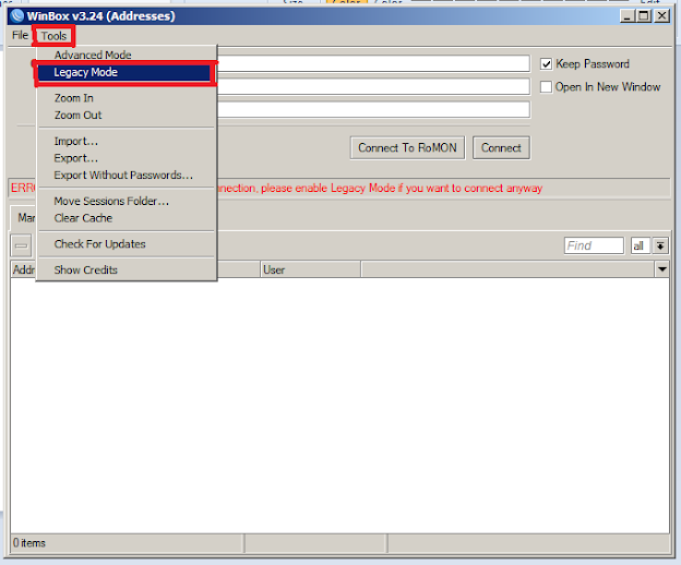 Cara Megaktifkan Mode Legacy Pada Winbox Mikrotik