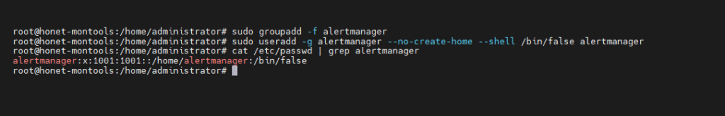 Create group and user alertmanager