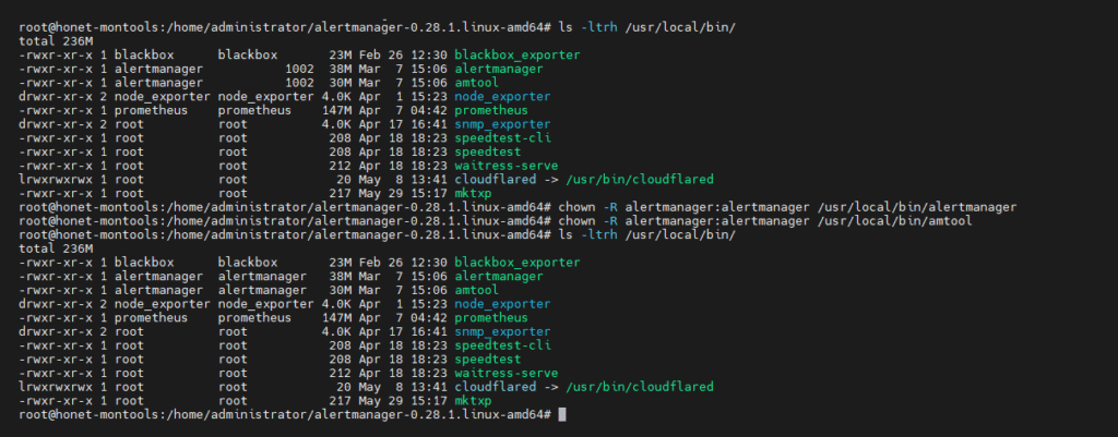 change owner binary file alertmanager dan amtool
