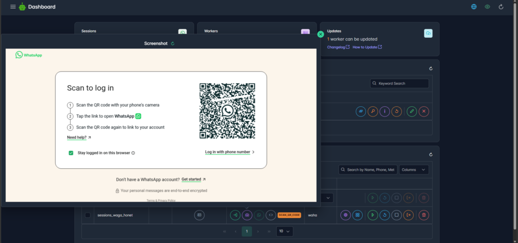 Setup WAHA (WhatsApp HTTP API) di Docker 16 wahaDashboardQR