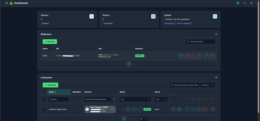 Setup WAHA (WhatsApp HTTP API) di Docker 17 wahaDashboardRUN